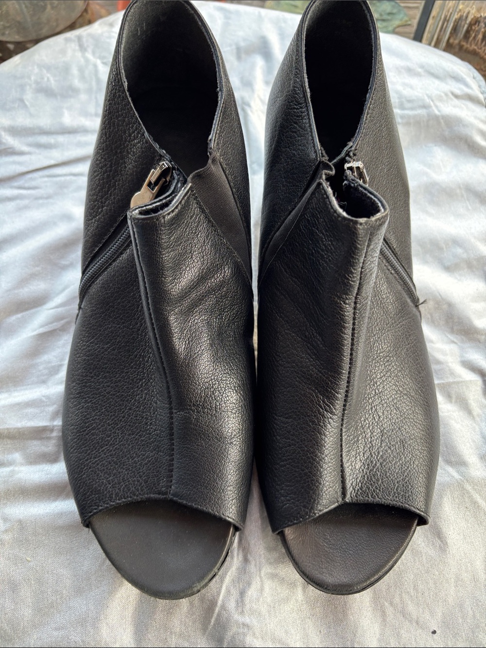 Munro Black Peep-Toe Leather Ankle Boots